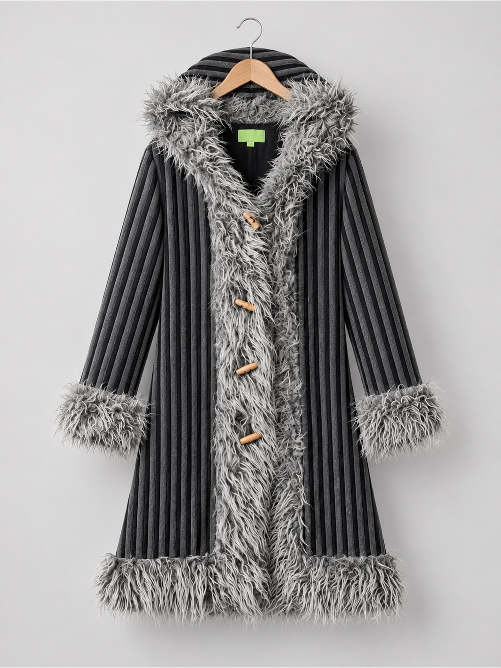 Y2K Paparazzi Made in Japan Grey Corduroy Faux Fur Hooded Penny Lane Coat